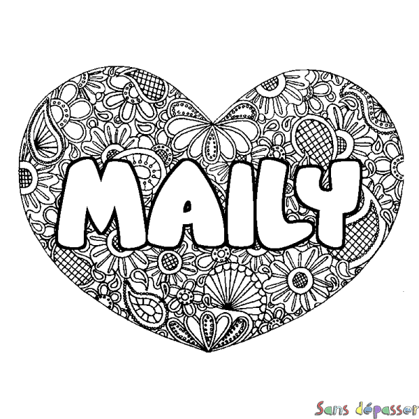 Coloriage prénom MAILY - d&eacute;cor Mandala coeur