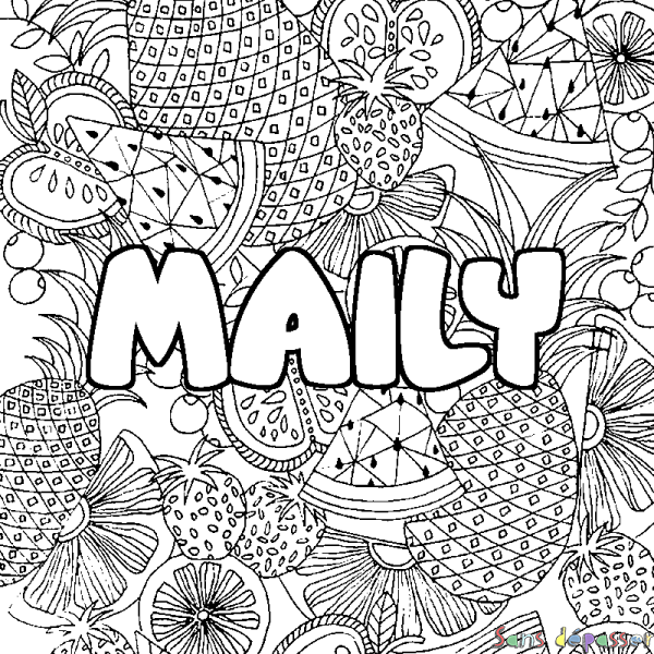 Coloriage pr&eacute;nom MAILY - d&eacute;cor Mandala fruits