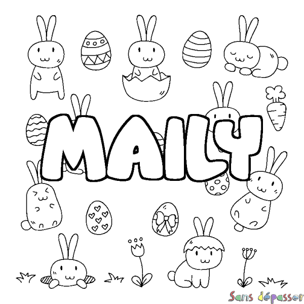 Coloriage pr&eacute;nom MAILY - d&eacute;cor Paques
