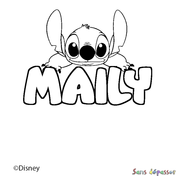 Coloriage pr&eacute;nom MAILY - d&eacute;cor Stitch