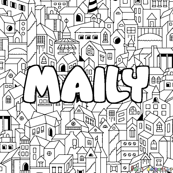 Coloriage prénom MAILY - d&eacute;cor Ville
