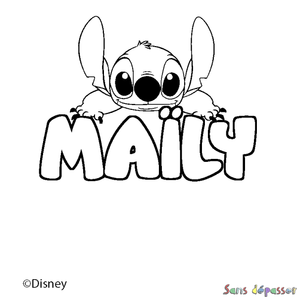Coloriage pr&eacute;nom MA&Iuml;LY - d&eacute;cor Stitch