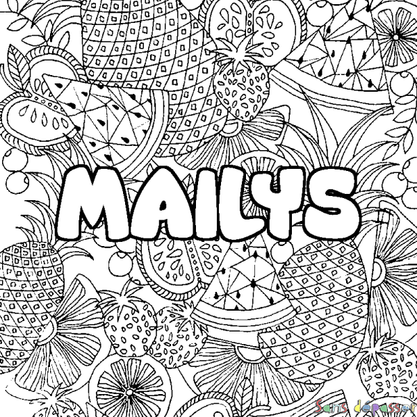 Coloriage pr&eacute;nom MAILYS - d&eacute;cor Mandala fruits