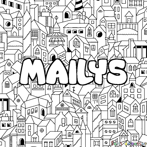 Coloriage pr&eacute;nom MAILYS - d&eacute;cor Ville