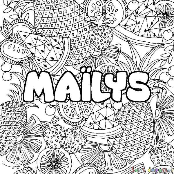 Coloriage pr&eacute;nom MA&Iuml;LYS - d&eacute;cor Mandala fruits