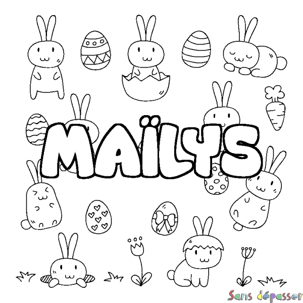 Coloriage pr&eacute;nom MA&Iuml;LYS - d&eacute;cor Paques