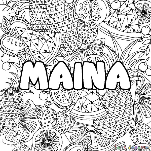 Coloriage prénom MAINA - d&eacute;cor Mandala fruits