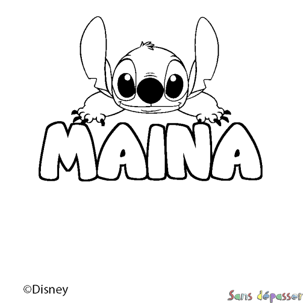 Coloriage pr&eacute;nom MAINA - d&eacute;cor Stitch