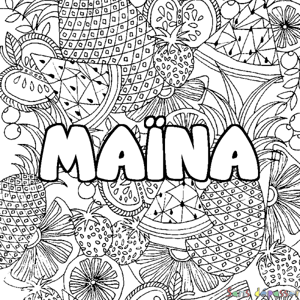 Coloriage prénom MA&Iuml;NA - d&eacute;cor Mandala fruits