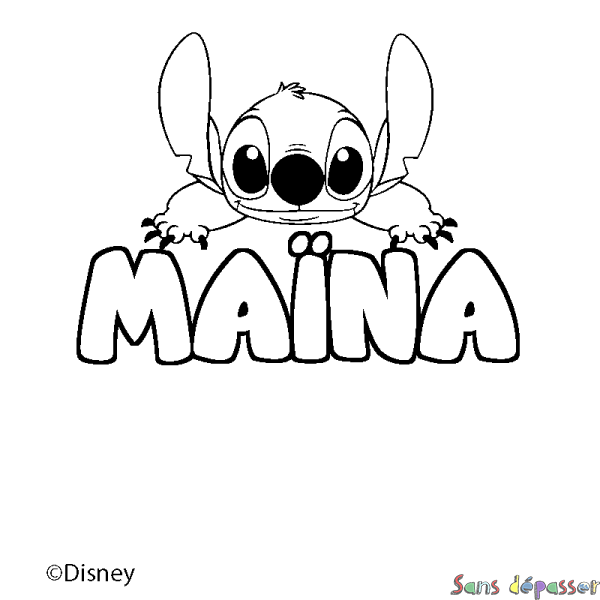 Coloriage pr&eacute;nom MA&Iuml;NA - d&eacute;cor Stitch