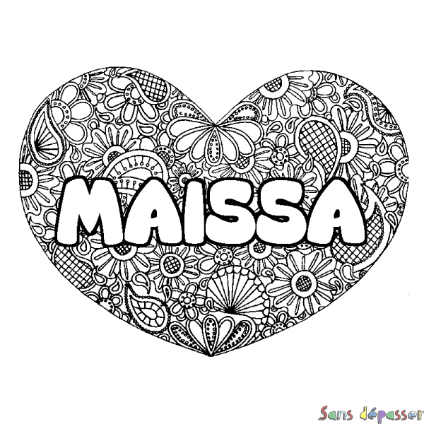 Coloriage prénom MAISSA - d&eacute;cor Mandala coeur