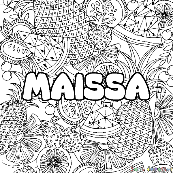 Coloriage pr&eacute;nom MAISSA - d&eacute;cor Mandala fruits