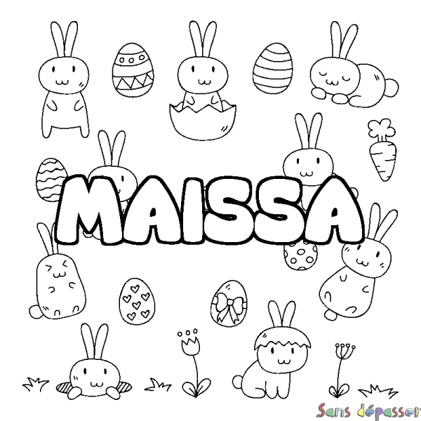 Coloriage pr&eacute;nom MAISSA - d&eacute;cor Paques