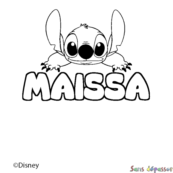 Coloriage pr&eacute;nom MAISSA - d&eacute;cor Stitch