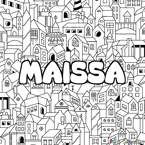 Coloriage pr&eacute;nom MAISSA - d&eacute;cor Ville