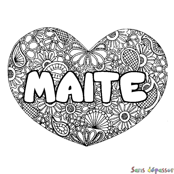 Coloriage prénom MAITE - d&eacute;cor Mandala coeur