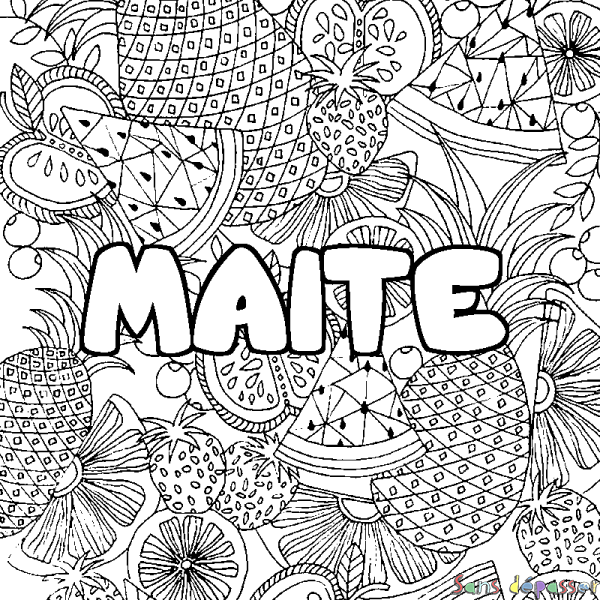 Coloriage prénom MAITE - d&eacute;cor Mandala fruits