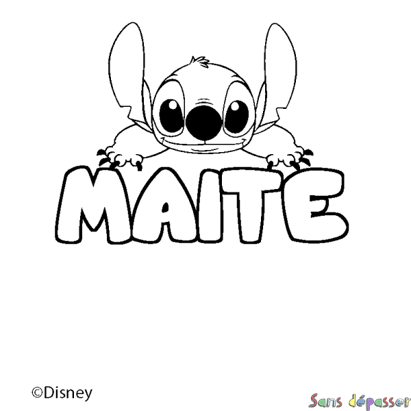 Coloriage pr&eacute;nom MAITE - d&eacute;cor Stitch