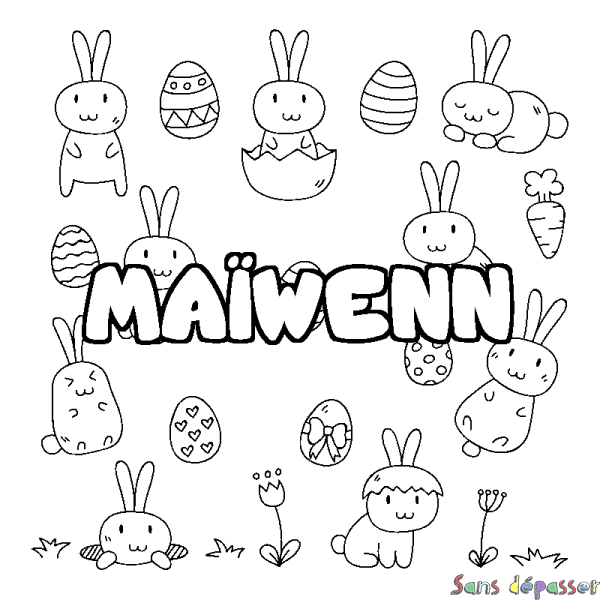 Coloriage pr&eacute;nom MA&Iuml;WENN - d&eacute;cor Paques