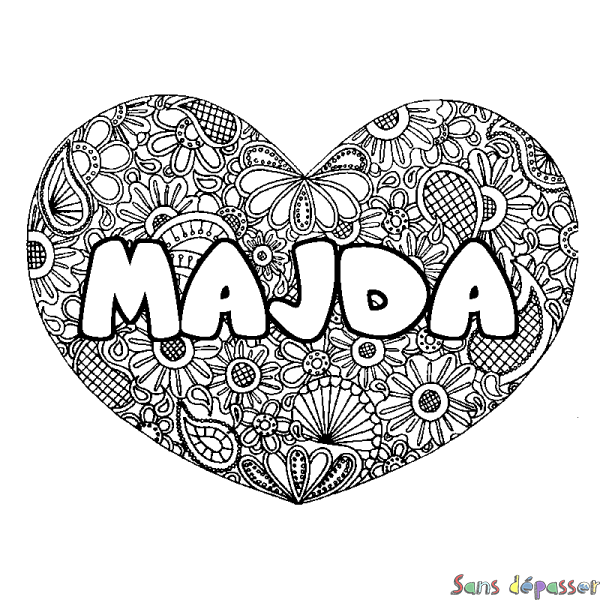 Coloriage prénom MAJDA - d&eacute;cor Mandala coeur