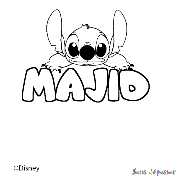 Coloriage pr&eacute;nom MAJID - d&eacute;cor Stitch