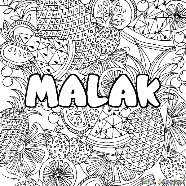 Coloriage prénom MALAK - d&eacute;cor Mandala fruits