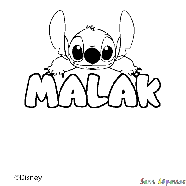 Coloriage pr&eacute;nom MALAK - d&eacute;cor Stitch