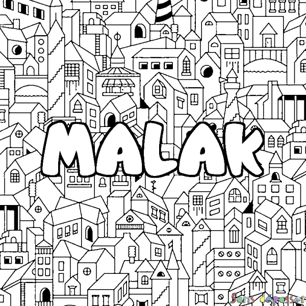Coloriage prénom MALAK - d&eacute;cor Ville