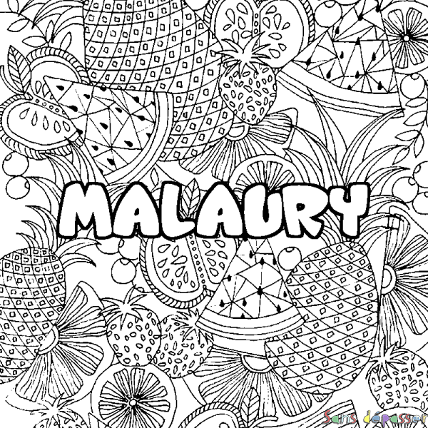 Coloriage prénom MALAURY - d&eacute;cor Mandala fruits