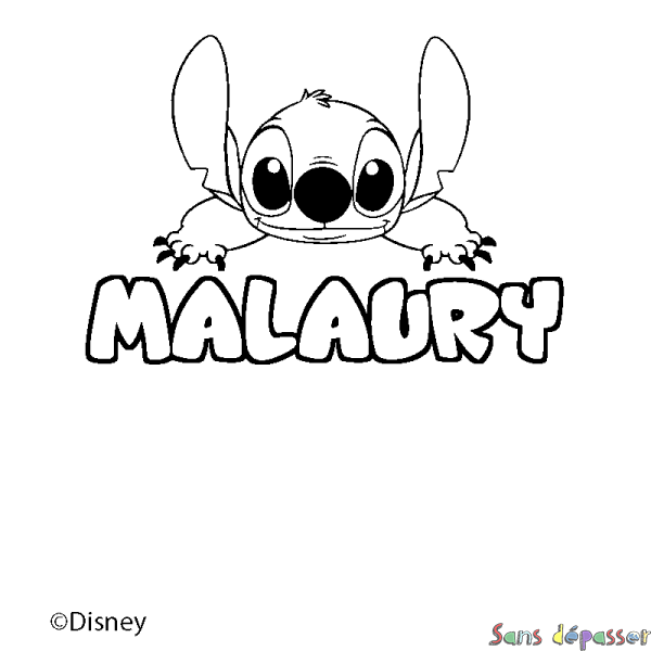 Coloriage pr&eacute;nom MALAURY - d&eacute;cor Stitch
