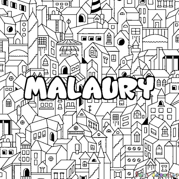Coloriage prénom MALAURY - d&eacute;cor Ville