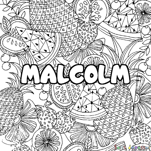 Coloriage prénom MALCOLM - d&eacute;cor Mandala fruits