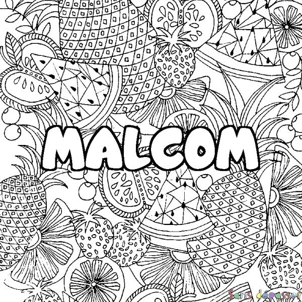 Coloriage prénom MALCOM - d&eacute;cor Mandala fruits