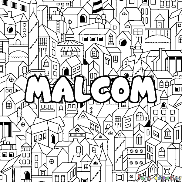 Coloriage prénom MALCOM - d&eacute;cor Ville