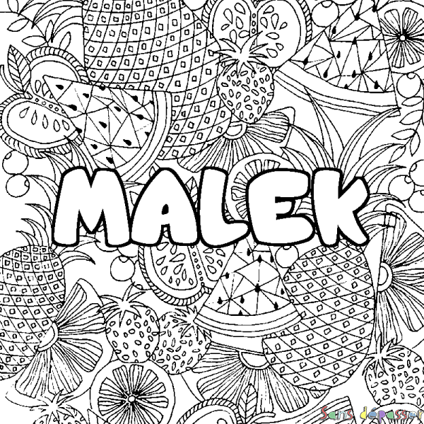 Coloriage prénom MALEK - d&eacute;cor Mandala fruits