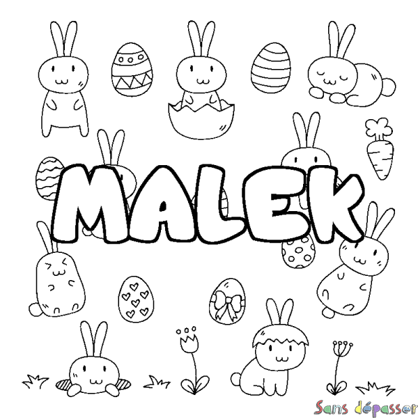 Coloriage pr&eacute;nom MALEK - d&eacute;cor Paques