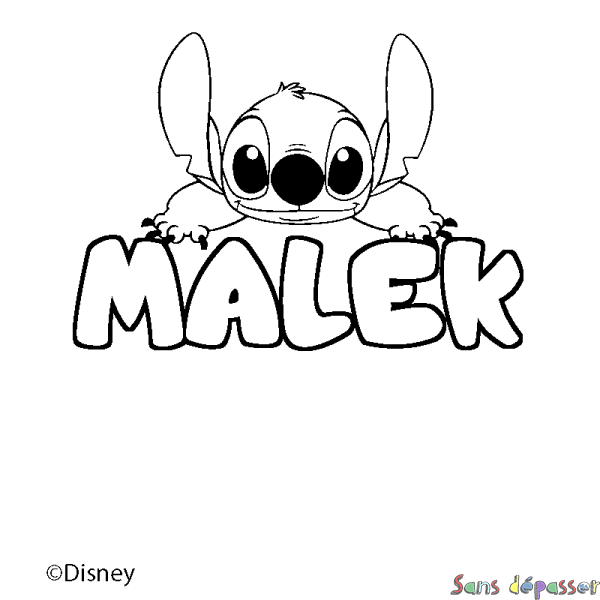 Coloriage pr&eacute;nom MALEK - d&eacute;cor Stitch