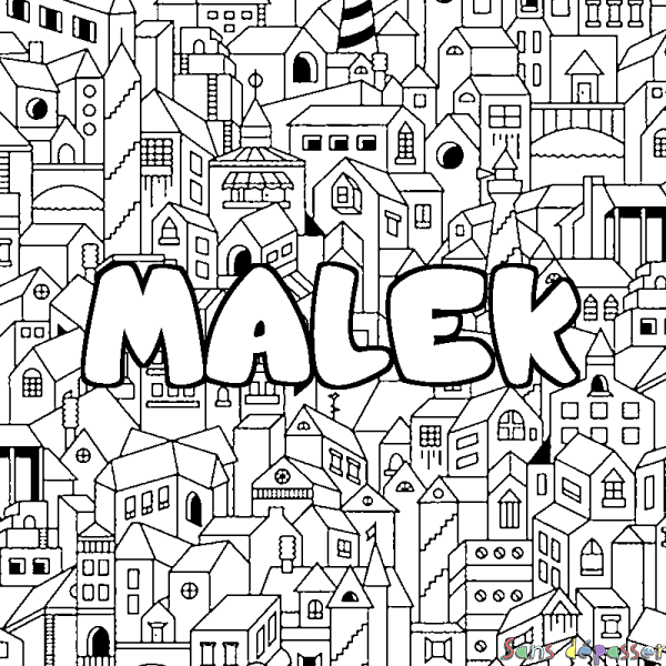Coloriage prénom MALEK - d&eacute;cor Ville