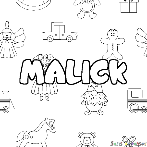 Coloriage prénom MALICK - d&eacute;cor Jouets