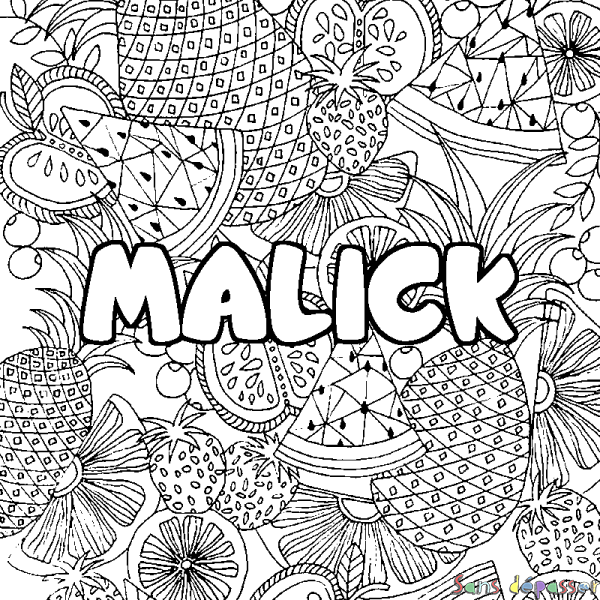 Coloriage prénom MALICK - d&eacute;cor Mandala fruits