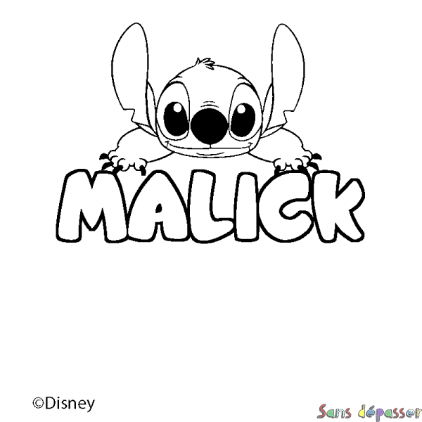 Coloriage pr&eacute;nom MALICK - d&eacute;cor Stitch