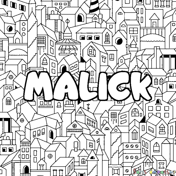 Coloriage prénom MALICK - d&eacute;cor Ville