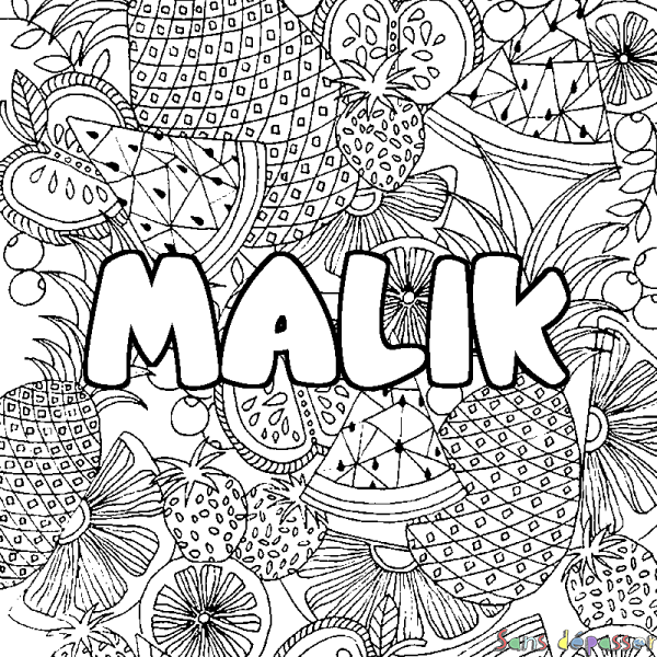 Coloriage prénom MALIK - d&eacute;cor Mandala fruits