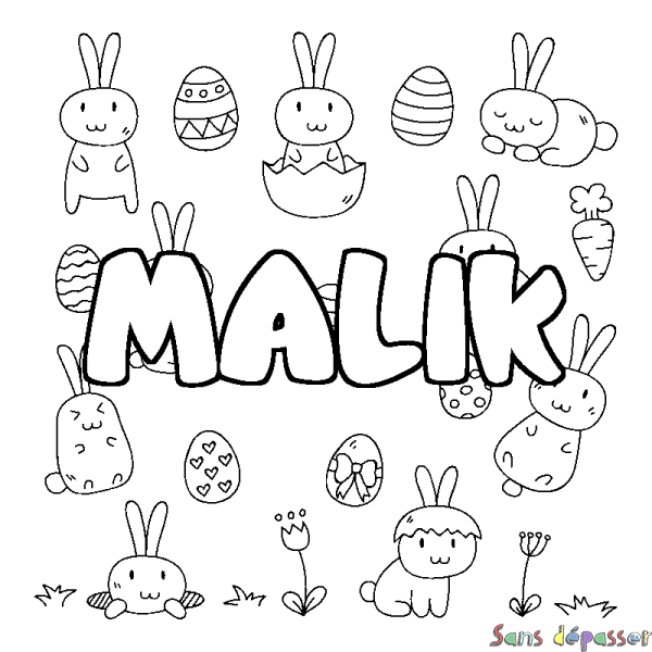 Coloriage pr&eacute;nom MALIK - d&eacute;cor Paques