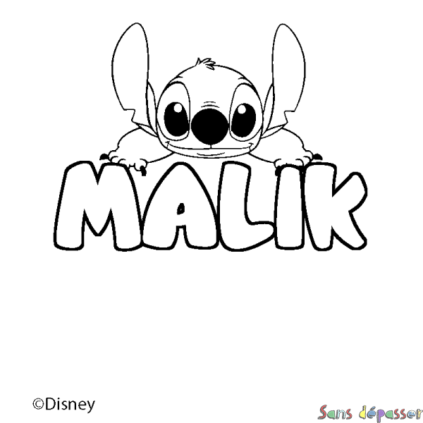 Coloriage pr&eacute;nom MALIK - d&eacute;cor Stitch