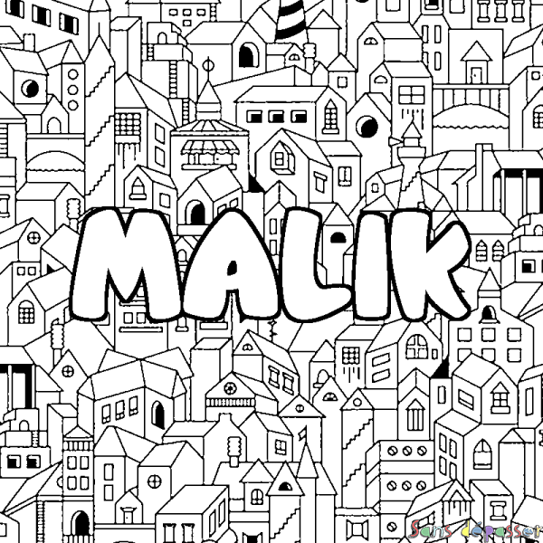 Coloriage prénom MALIK - d&eacute;cor Ville