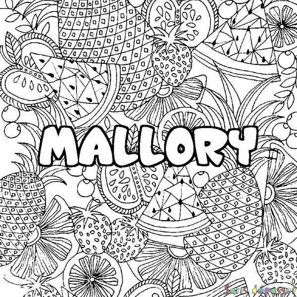 Coloriage pr&eacute;nom MALLORY - d&eacute;cor Mandala fruits