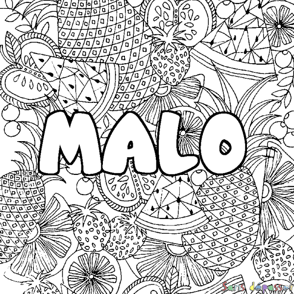 Coloriage prénom MALO - d&eacute;cor Mandala fruits