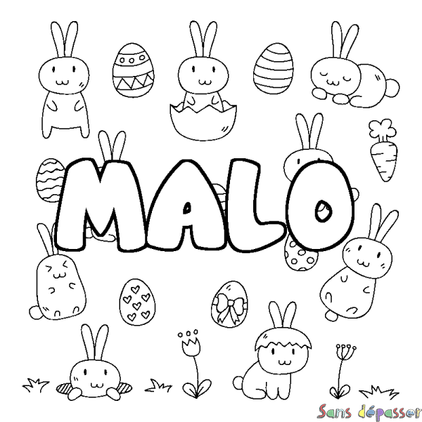 Coloriage pr&eacute;nom MALO - d&eacute;cor Paques