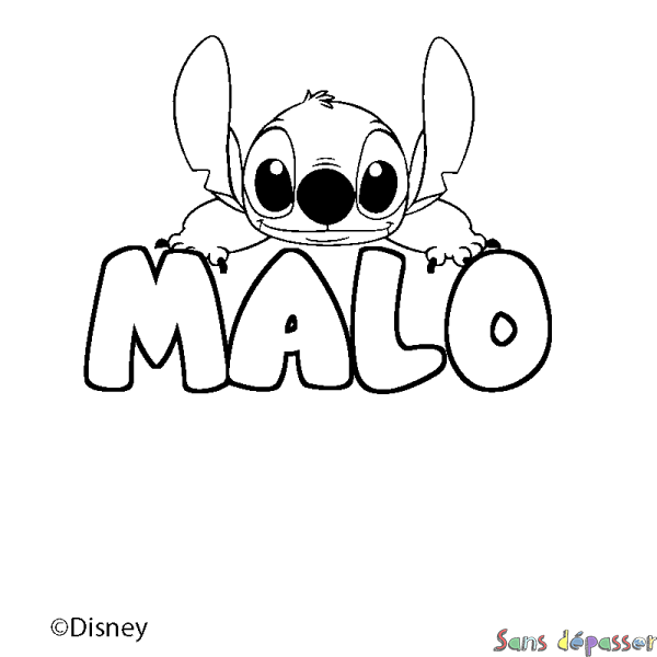 Coloriage pr&eacute;nom MALO - d&eacute;cor Stitch